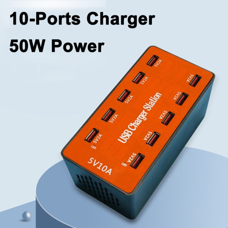 A5B 10-Port USB Charging Station 50W | Smart Charge 10 Devices at Once, US Plug