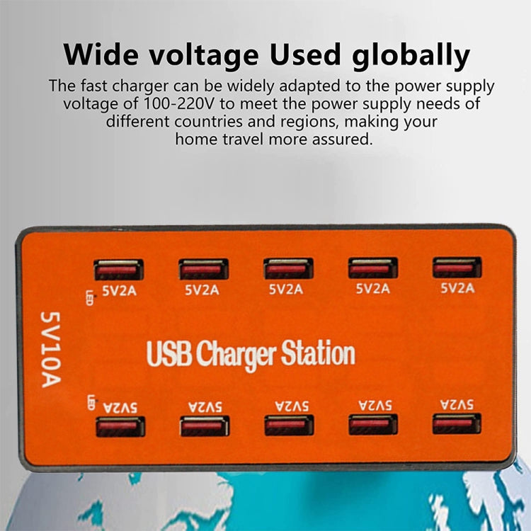 A5B 10-Port USB Charging Station 50W | Smart Charge 10 Devices at Once, US Plug