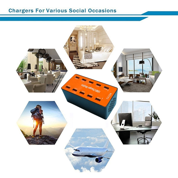 A5B 10-Port USB Charging Station 50W | Smart Charge 10 Devices at Once, US Plug