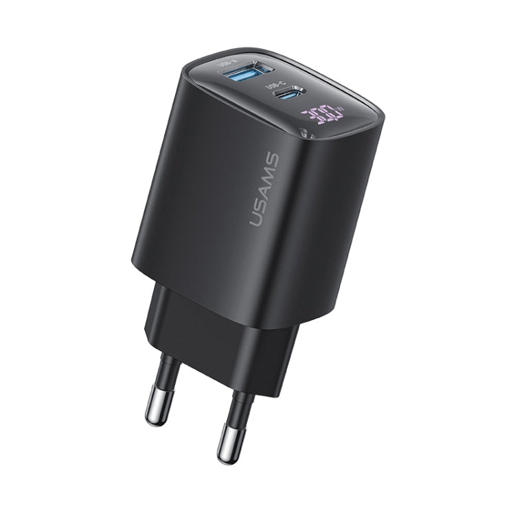 USAMS 30W GaN Dual Port Charger | USB-C + USB-A, PD3.0/QC3.0, Digital Display, EU Plug