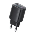USAMS 30W GaN Dual Port Charger | USB-C + USB-A, PD3.0/QC3.0, Digital Display, EU Plug
