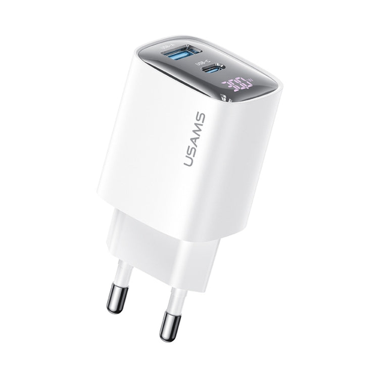 USAMS 30W GaN Dual Port Charger | USB-C + USB-A, PD3.0/QC3.0, Digital Display, EU Plug