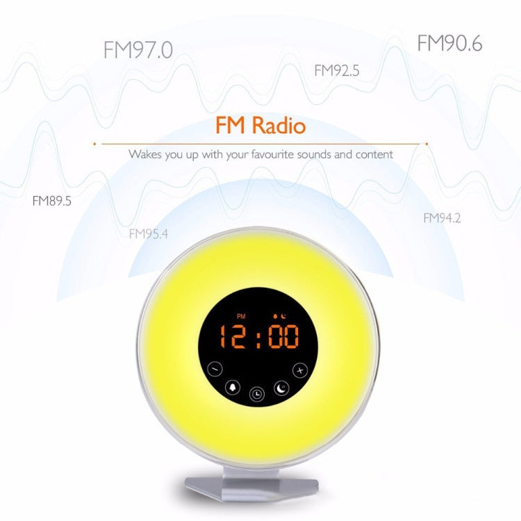 Sunrise Wake-Up Light Alarm Clock | FM Radio, 7 Alarm Sounds, Touch Control, USB