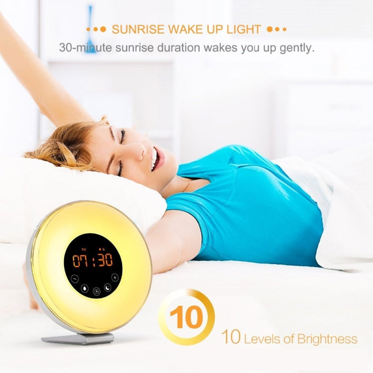 Sunrise Wake-Up Light Alarm Clock | FM Radio, 7 Alarm Sounds, Touch Control, USB