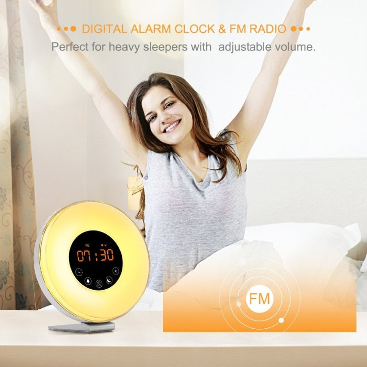 Sunrise Wake-Up Light Alarm Clock | FM Radio, 7 Alarm Sounds, Touch Control, USB