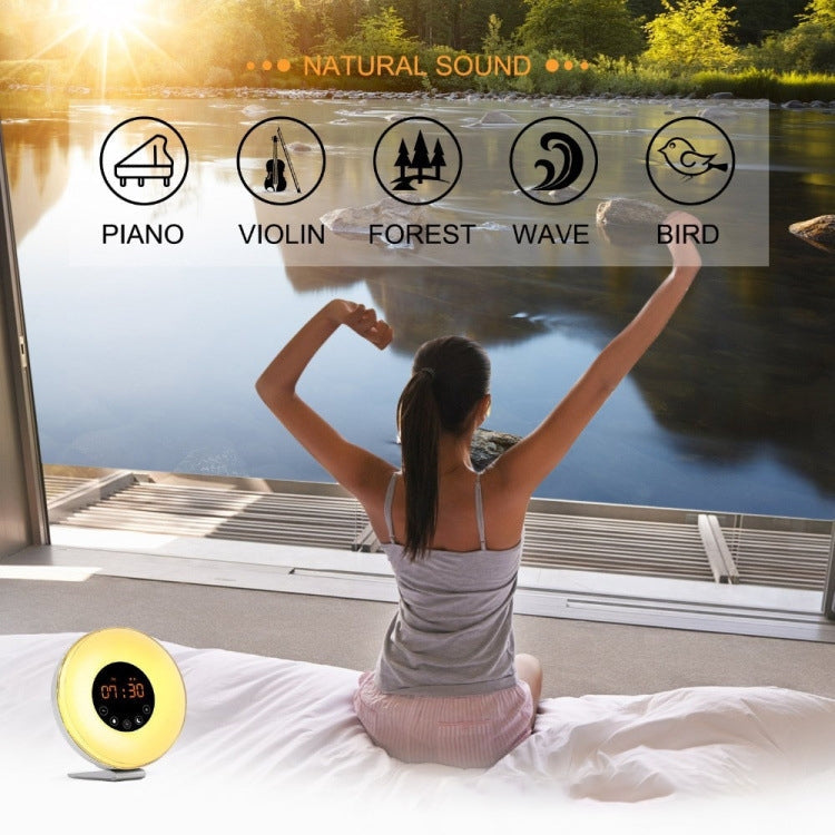 Sunrise Wake-Up Light Alarm Clock | FM Radio, 7 Alarm Sounds, Touch Control, USB