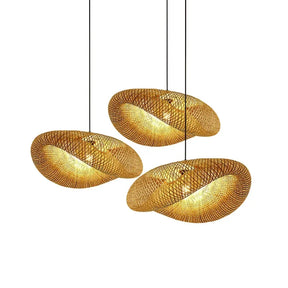 Bamboo Hand Weaving Pendant Light 40cm Hanging LED Ceiling Lamp Chandelier Fixture Rattan Hand Craft Woven Home Bedroom Decor