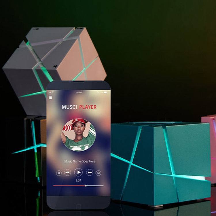 Qone Cube AI Voice Bluetooth Speaker | RGB Lighting, 3W Sound, FM Radio — Black / White / Blue / Pink