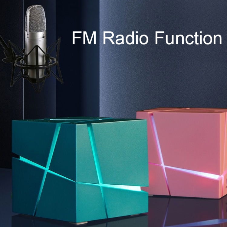 Qone Cube AI Voice Bluetooth Speaker | RGB Lighting, 3W Sound, FM Radio — Black / White / Blue / Pink