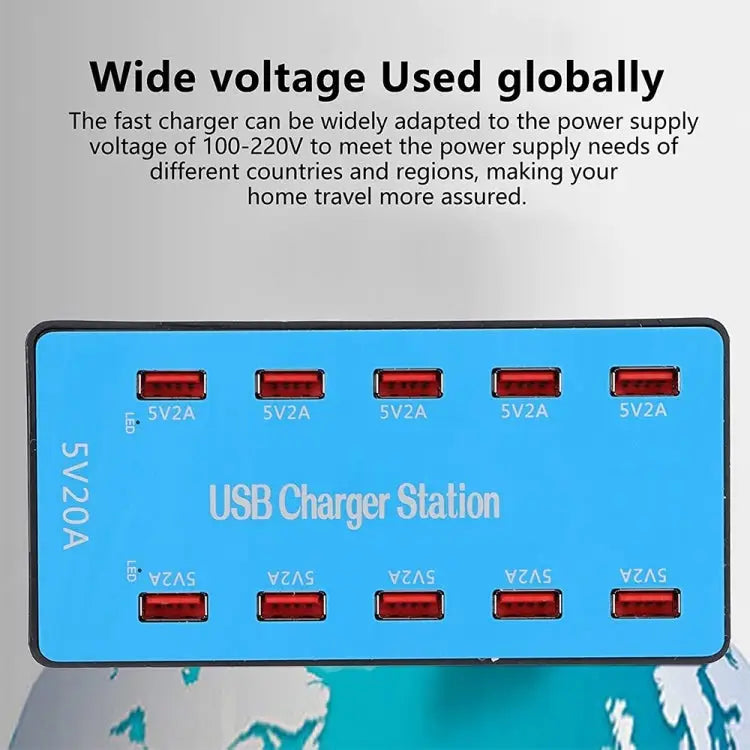 A5B 10-Port USB Charging Station 100W | Smart Charge 10 Devices at Once, AU Plug