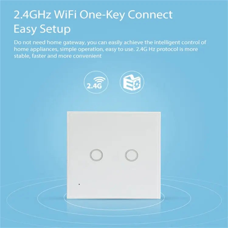 NEO Smart WiFi Light Switch | 2-Gang Touch Panel, EU, Tuya/Smart Life App, 2.4GHz