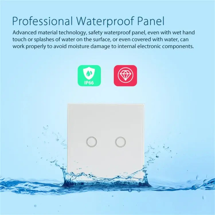 NEO Smart WiFi Light Switch | 2-Gang Touch Panel, EU, Tuya/Smart Life App, 2.4GHz