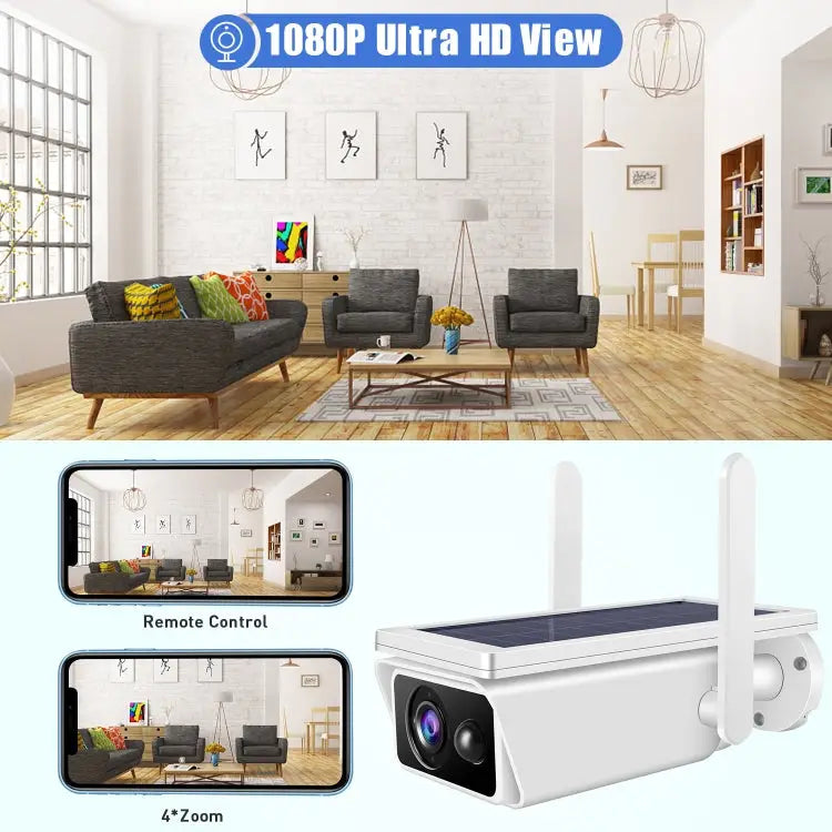 Solar Powered WiFi Security Camera | 1080P HD, IP66 Weatherproof, Night Vision, Two-Way Audio