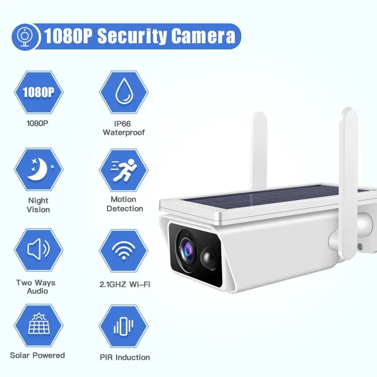 Solar Powered WiFi Security Camera | 1080P HD, IP66 Weatherproof, Night Vision, Two-Way Audio